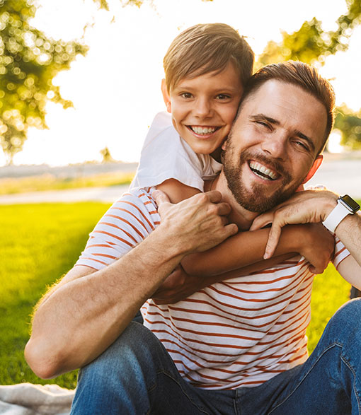 Father and son laughing